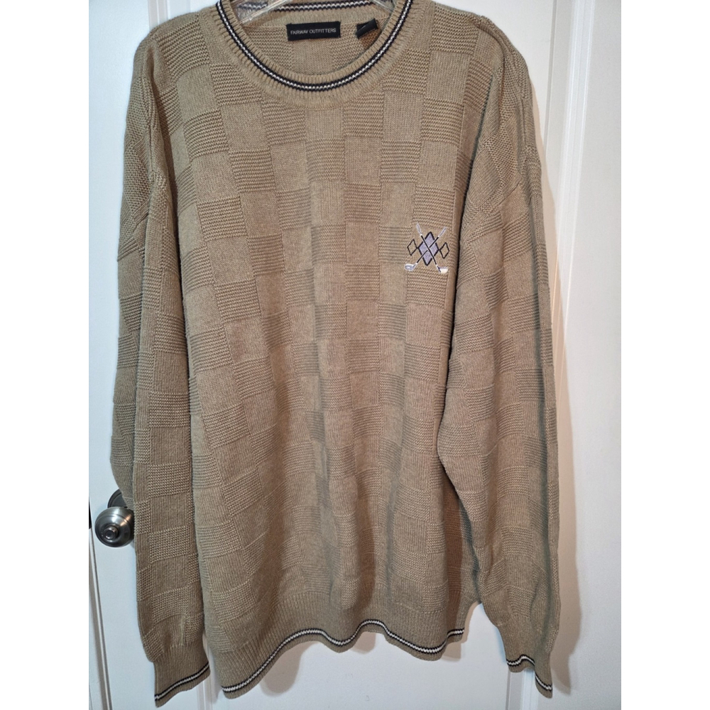 Fairway Outfitters Tan Knit Golf Embroidered Sweater Men XXLarge VTG 90’s